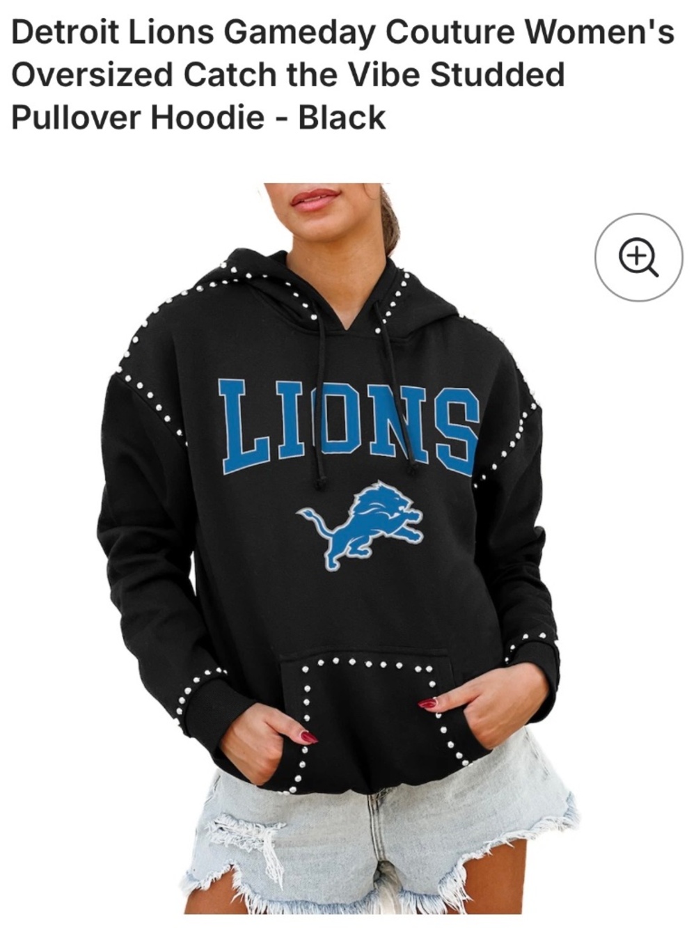 Detroit Lions Gameday Couture Women's Oversized Catch the Vibe Studded Pullover